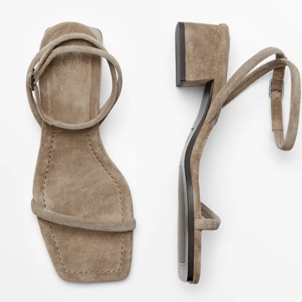 Massimo Dutti - Sand-coloured split suede leather heeled sandals - 37 - NWT